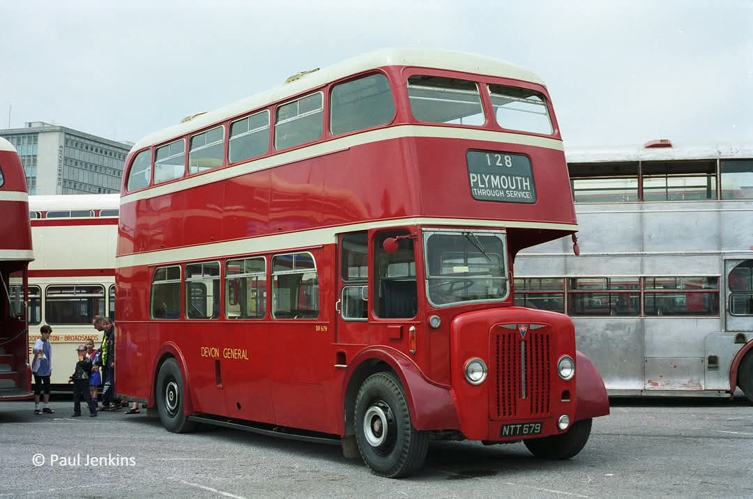 Last of the 1952 batch, AEC Regent III NTT 679 carried Weymann's prototype 'Aurora' body. Withdrawn in 1965 &amp; saved for preservation in 1967,  it's seen here at Exeter's Paris Street coach station in June 1994. NTT 679 was exported to the USA in 2024.
Picture credit: Paul Jenkins
