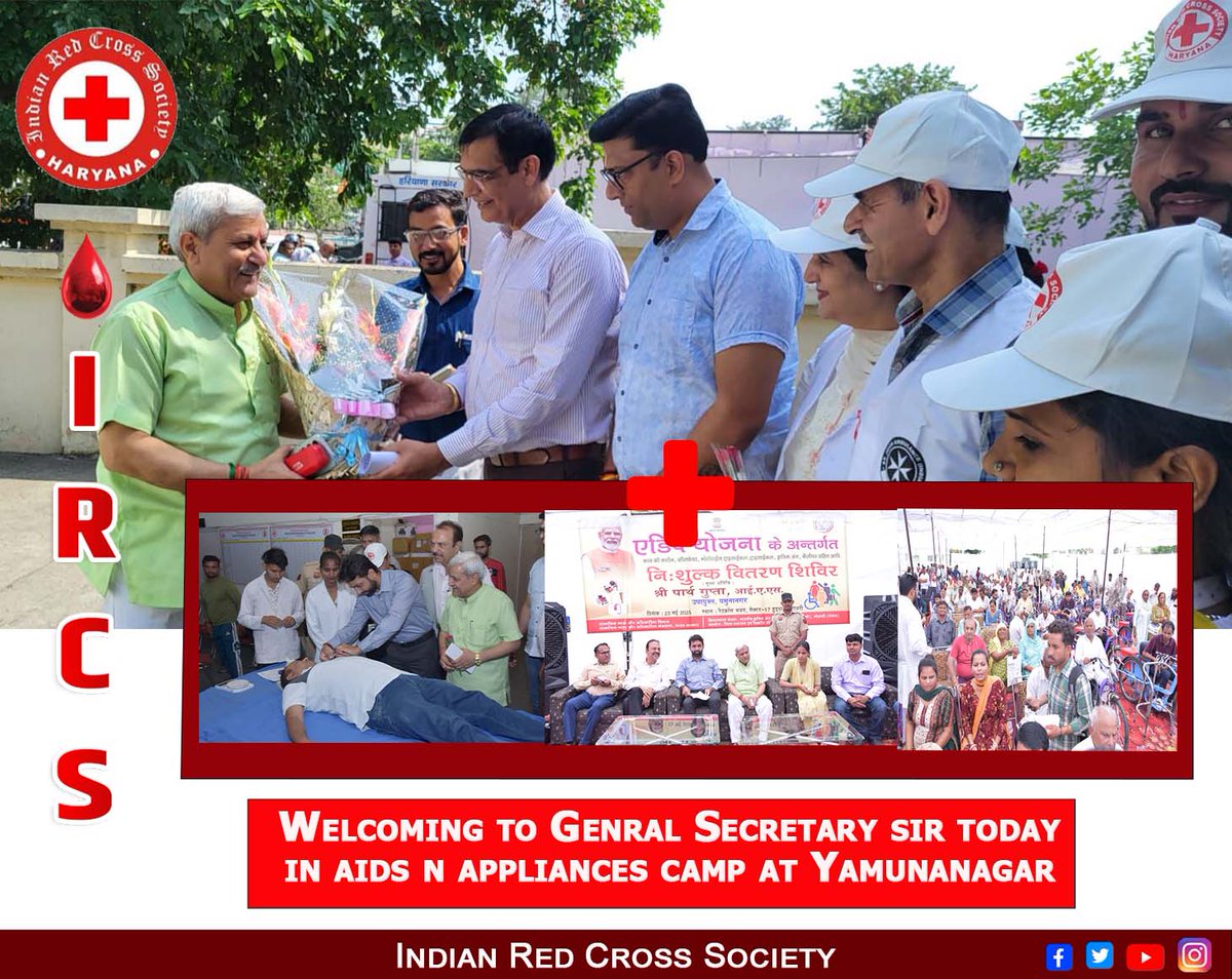 RedHaryana's tweet image. Welcoming to Genral Secretary sir today in aids n appliances camp at Yamunanagar
#redcross #ircsharyana #helpforhumanity #recrossindia #redcrosssociety #blooddonation #redcross #needyoursupport #ircsharyana #RedCrossYouth #redcross #redcrossyouth