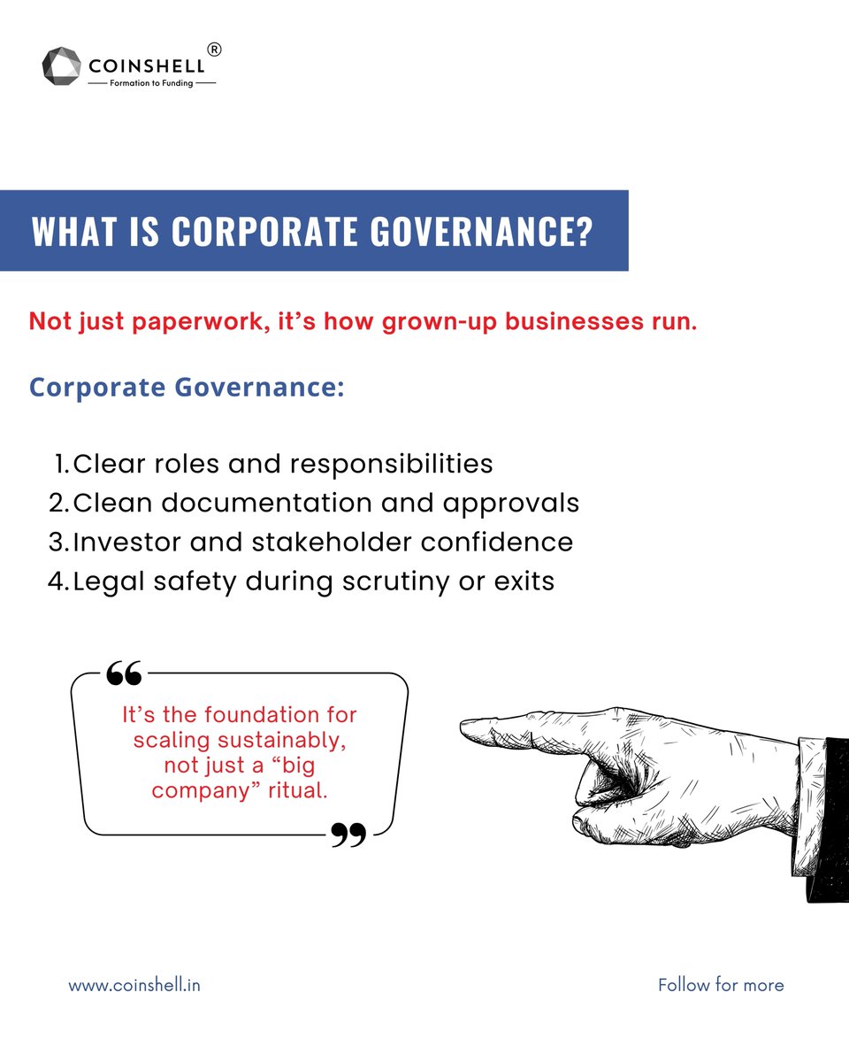 CoinShell's tweet photo. 📍Governance isn’t just for Tatas &amp; Infosys.

It’s how smart startups stay fundable, audit-ready &amp; investor-safe.

From ESOPs to cap tables, @CoinShell helps founders do it right from day one.

👉🏻 Follow @CoinShell for startup sane compliance.

#StartupTips #Coinshell https://t.co/RU9YHZHakq