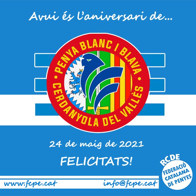 Avui es l’aniversari de la <a href="/PbibCerdanyolaV/">penya blanc i blava cerdanyola del valles</a> 
Moltes felicitats peric@s!!!
#RCDE #FCPE