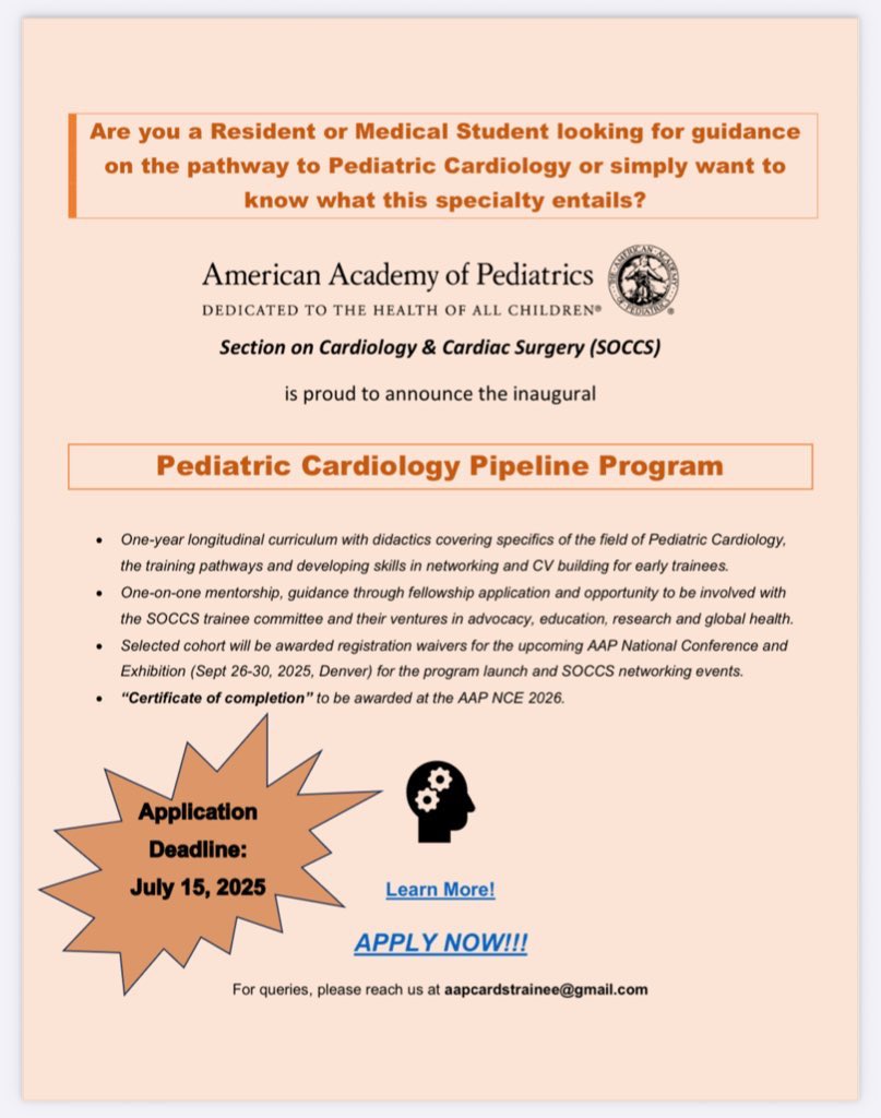 A rotation in Pediatric Cardiology is what got me into this. As a med student or resident today, get a glimpse of our wonderful specialty + lots of guidance/mentorship through this program! #meded #MedTwitter #pedscard #cardiotwitter

aap.org/en/community/a…