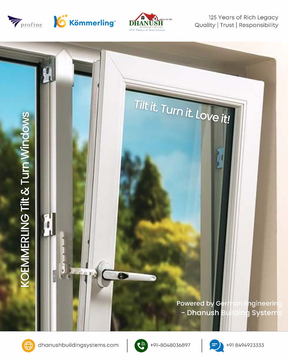 dhanushbuilding's tweet image. KOEMMERLING Tilt &amp;amp; Turn Windows - Tilt it. Turn it. Love it!

Say hello to the KOEMMERLING Tilt-and-Turn Window System, the perfect fusion of German engineering and modern elegance, now brought to you by Dhanush Building Systems, your authorised KOEMMERLING expert.
#SmartWindow
