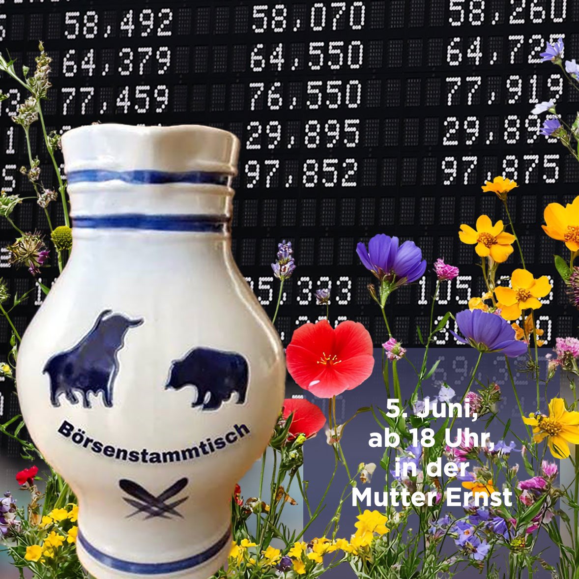 Wird Zeit: Am 5. Juni treffen wir uns zum Börsenstammtisch! Ab 18 Uhr in der Mutter Ernst. 
Ich habe zwei Tische vor der Tür reserviert. Wie immer gilt: Wer da ist, ist da. #fintwit