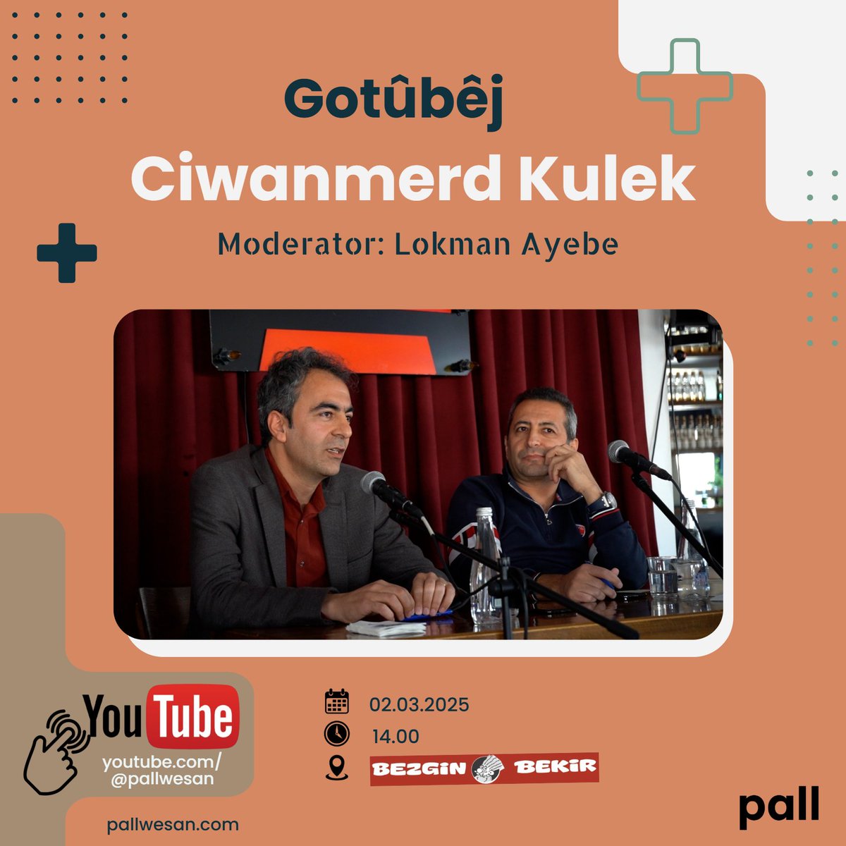 Qeyda gotûbêja Ciwanmerd Kulek niha li ser kanala me ya youtubeê ye. 

Moderator: Lokman Ayebe

Bo temaşekirinê:
youtu.be/DME69kbDxkA?si…