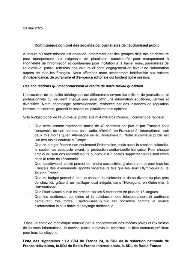La diffamation envers les journalistes de l'#audiovisuelpublic , ça suffit ! <a href="/RFI/">RFI</a> <a href="/FranceTV/">France tv</a> #France24 <a href="/radiofrance/">Radio France</a>