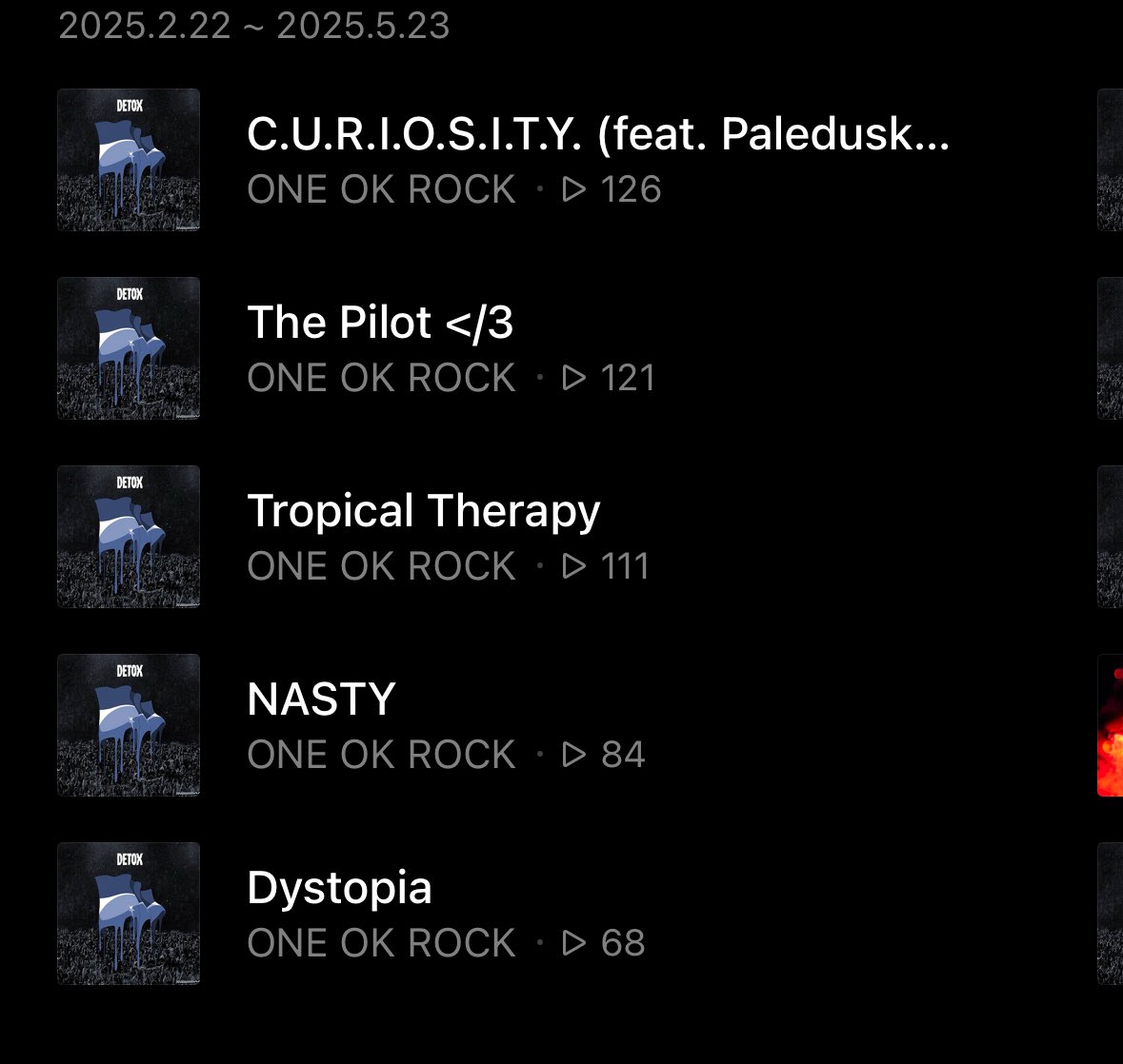 もちろんDETOXの曲全部大好きなんだけど，トップスリーだけ群抜いて好き😊
早く日産で聴きたいな!(注釈付きだけど...)
#ONEOKROCKDETOXJAPANTOUR2025  
#ONEOKROCK
<a href="/ONEOKROCK_japan/">ONE OK ROCK_official</a>