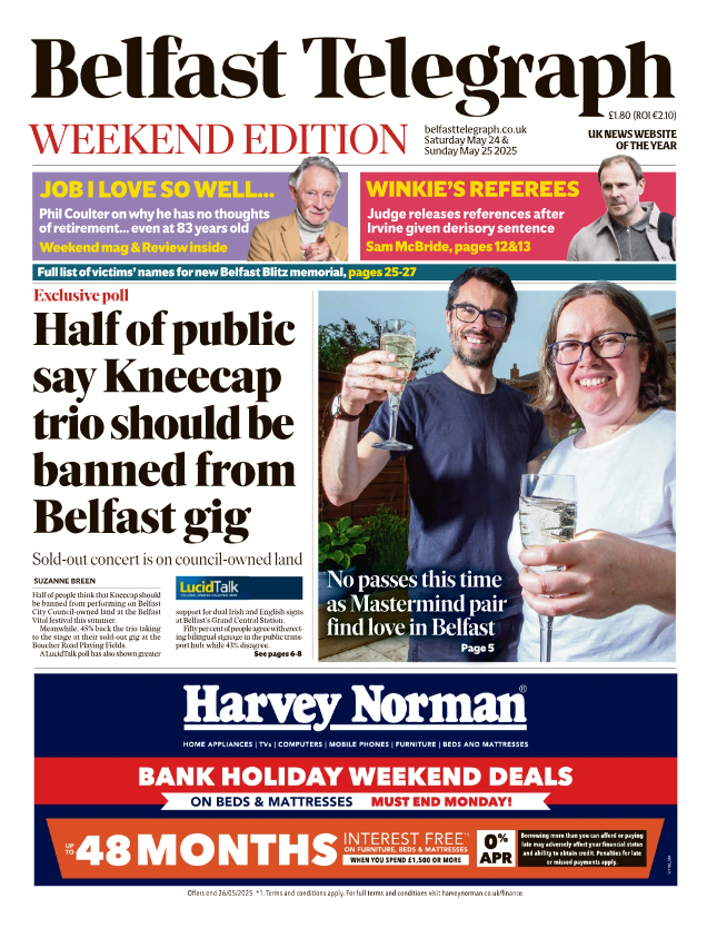 Good morning readers. Here is the front page of the Belfast Telegraph. 

Stay with us for all your breaking news. tinyurl.com/5pm3pyxf