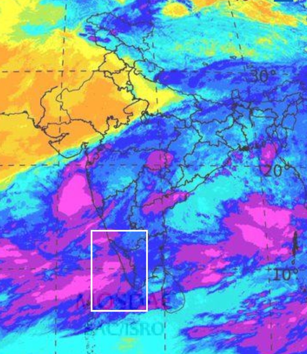ashimmitra's tweet photo. Southwest Monsoon has set in Kerala today. 💦💦

#INSAT 3DR based average OLR for the 23rd May over the Monsoon Onset region of Kerala (MoK) is 198 W/m2. https://t.co/orB239TNsI