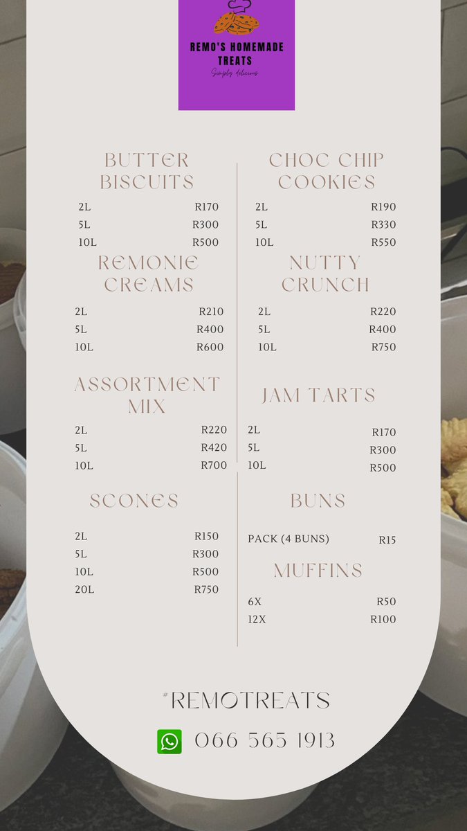 ReMoGP's tweet image. #Remotreats still delivers the freshest home baked treats at your convenience. 

Give us a call 0665651913
#smallbusinessowner
#randburgbusiness 
#baking