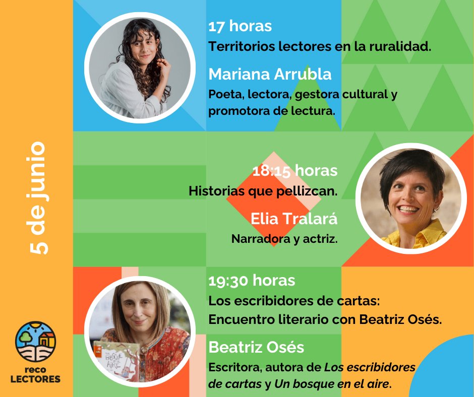 Atrapavientos (@atrapavientos) on Twitter photo 📢 Si aún no te has apuntado a las jornadas online de #RecoLectores, el menú del 4 de junio te va a dar el empujón definitivo:
✅ 17 h. Junto a la poeta, lectora, gestora cultural y promotora de lectura <a href="/MarianaArrubla/">Mar iana Arrubla</a> visitamos "Territorios lectores en la ruralidad". (sigue 👇) 📢 Si aún no te has apuntado a las jornadas online de #RecoLectores, el menú del 4 de junio te va a dar el empujón definitivo:
✅ 17 h. Junto a la poeta, lectora, gestora cultural y promotora de lectura <a href="/MarianaArrubla/">Mar iana Arrubla</a> visitamos "Territorios lectores en la ruralidad". (sigue 👇)