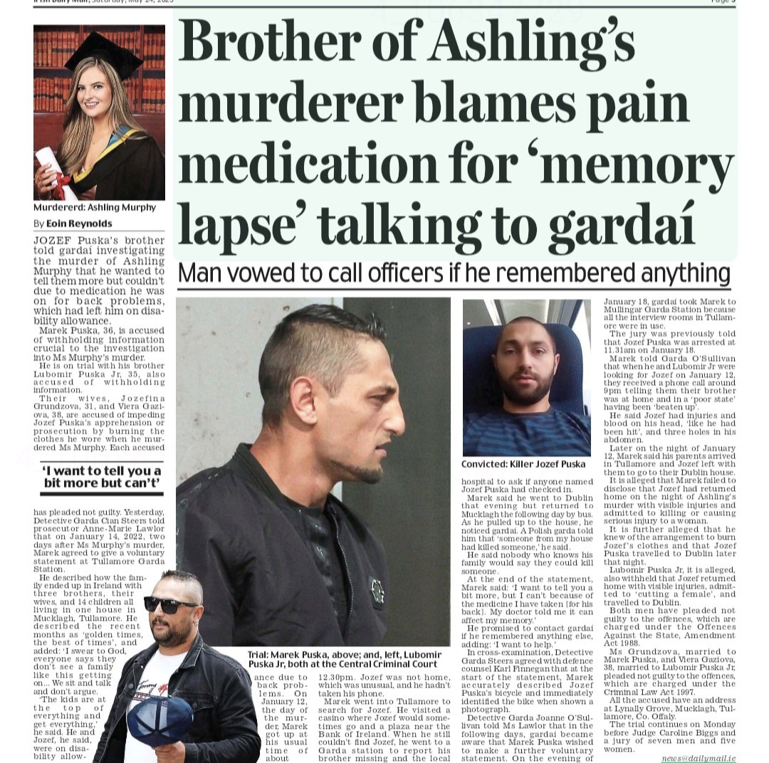 Ashling Murphy lost her life because of EU open borders.

Josef Puska's family tried to cover up the horrendous act he carried out. 

‘I want to tell you a bit more but can’t’ Marek Puska. He claimed because of medication for his back problems he couldn't.

The whole family was