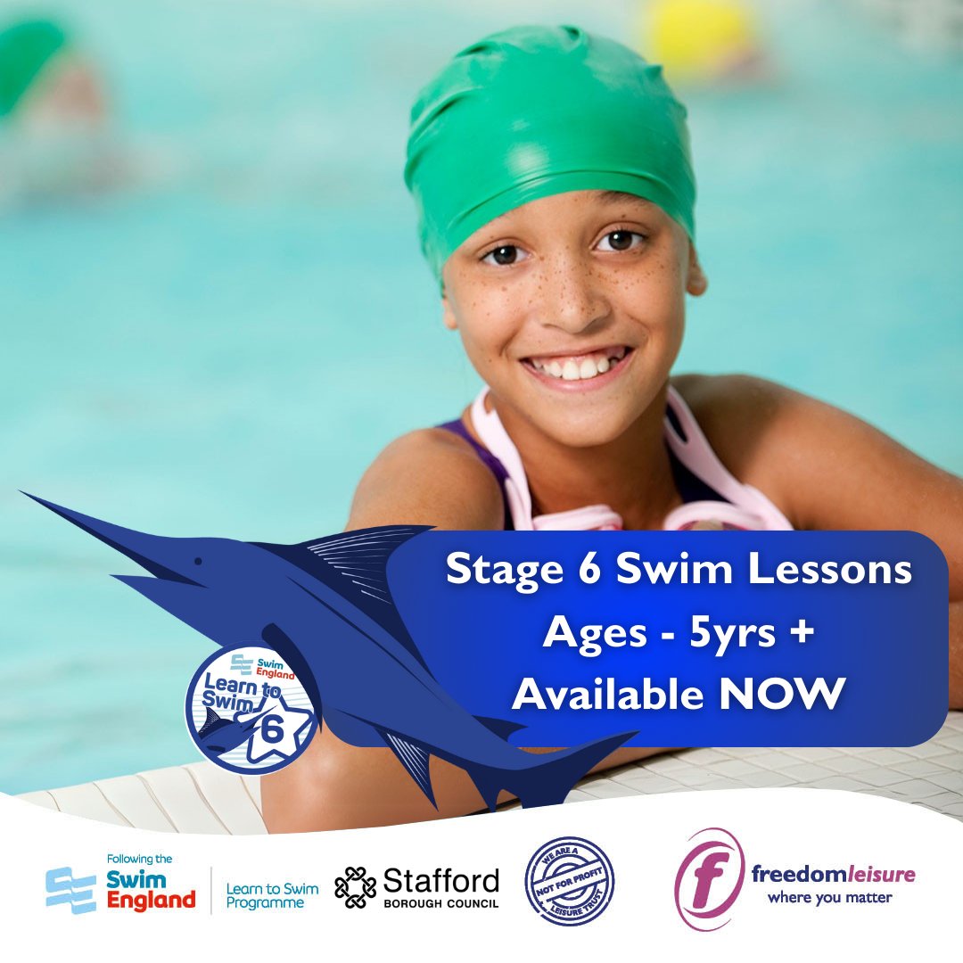 Stage 6 Swimming Lessons AVAILABLE NOW at Stafford Leisure Centre:

💻Click here to enquire now! - ow.ly/Xy9n50VThKI

📞Call us on 01785 619500

🗺️Find us at - Lammascote Road, Stafford, ST16 3TA