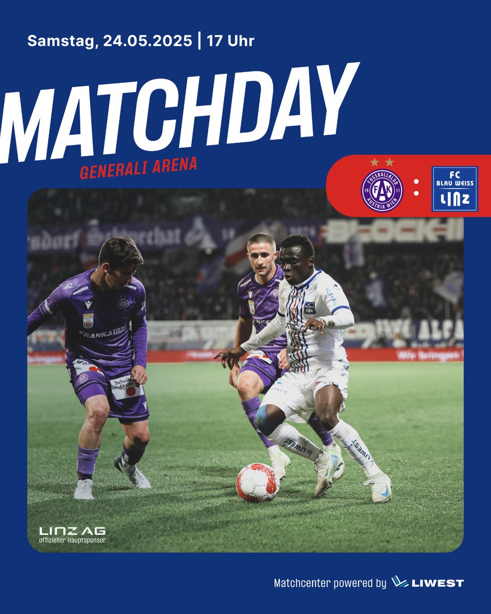 FC Blau-Weiß Linz (@blauweisslinz) on Twitter photo Saisonabschluss in Wien! 💪🏻
⚽ 32. Runde @oesterreichische.bundesliga
🆚 <a href="/FKAustriaWien/">FK Austria Wien</a>
🕖 17 Uhr
📍 Generali Arena
💻 Matchcenter powered by LIWEST
#blauweisslinz #AdmiralBL Saisonabschluss in Wien! 💪🏻
⚽ 32. Runde @oesterreichische.bundesliga
🆚 <a href="/FKAustriaWien/">FK Austria Wien</a>
🕖 17 Uhr
📍 Generali Arena
💻 Matchcenter powered by LIWEST
#blauweisslinz #AdmiralBL