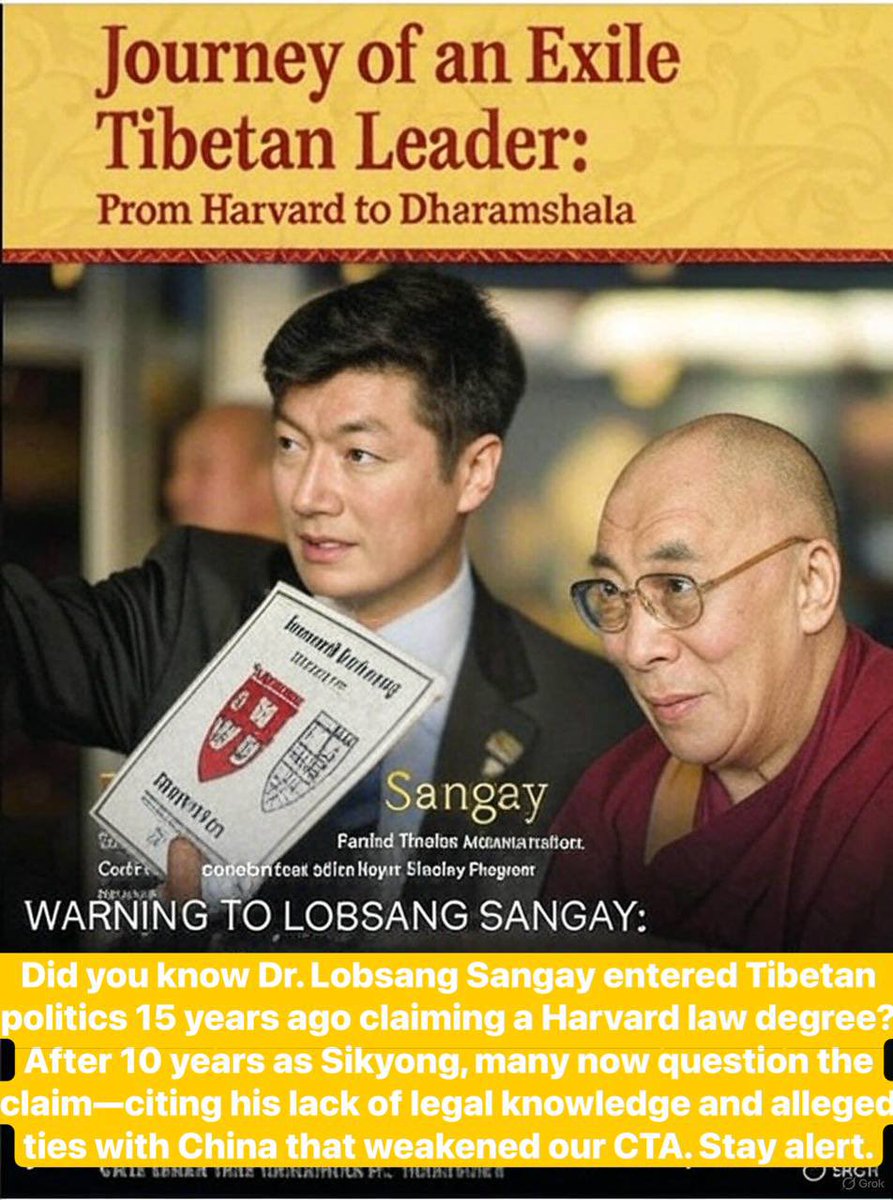 Tibet People 🇺🇦 (@tibetpeople) on Twitter photo Did you know how <a href="/Drlobsangsangay/">Lobsang Sangay</a> entered Tibetan politics?
15 years ago he claimed #Harvard law credentials, after a decade as our #Sikyong, many Tibetans now believe his degree was fake—moreover he is working with #China to destroy our #CTA. Stay vigilant with this self Did you know how <a href="/Drlobsangsangay/">Lobsang Sangay</a> entered Tibetan politics?
15 years ago he claimed #Harvard law credentials, after a decade as our #Sikyong, many Tibetans now believe his degree was fake—moreover he is working with #China to destroy our #CTA. Stay vigilant with this self