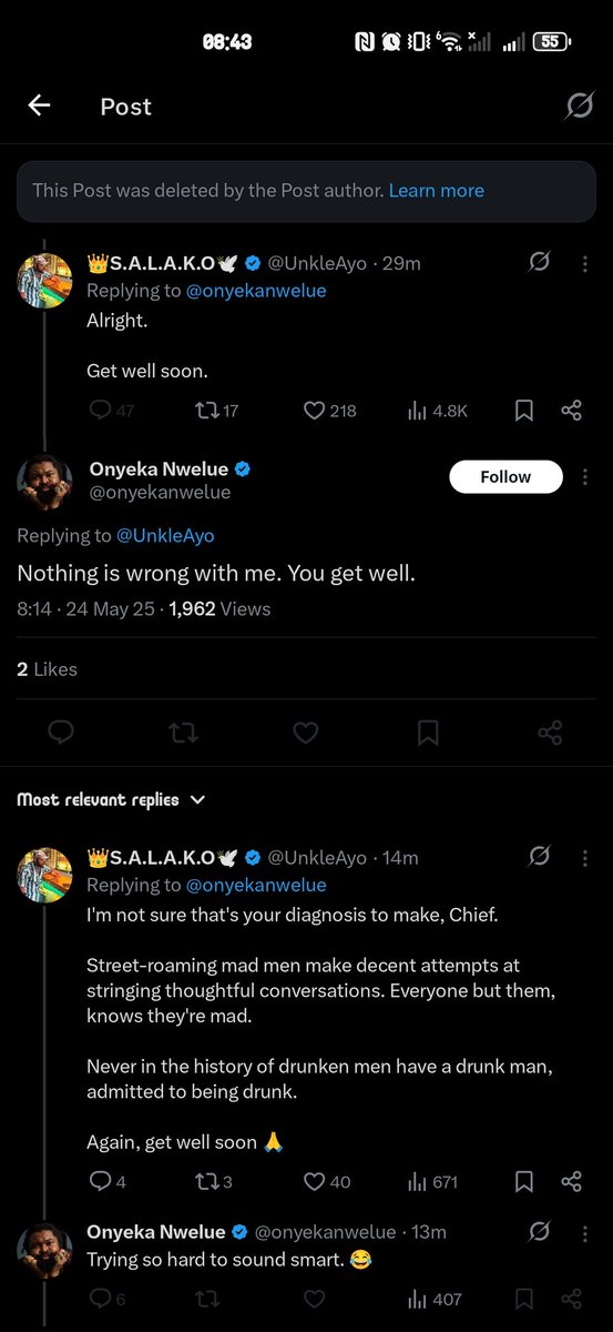 UnkleAyo's tweet image. A very short story.

Gap between screenshot I &amp;amp; II is where he quotes, calling me "struggling"  [I can't find the screenshot].

I won't do poverty olympics on x with you, or brokeshame unprovoked.

But if you think you can speak English and want to mud bath with me, ask around.