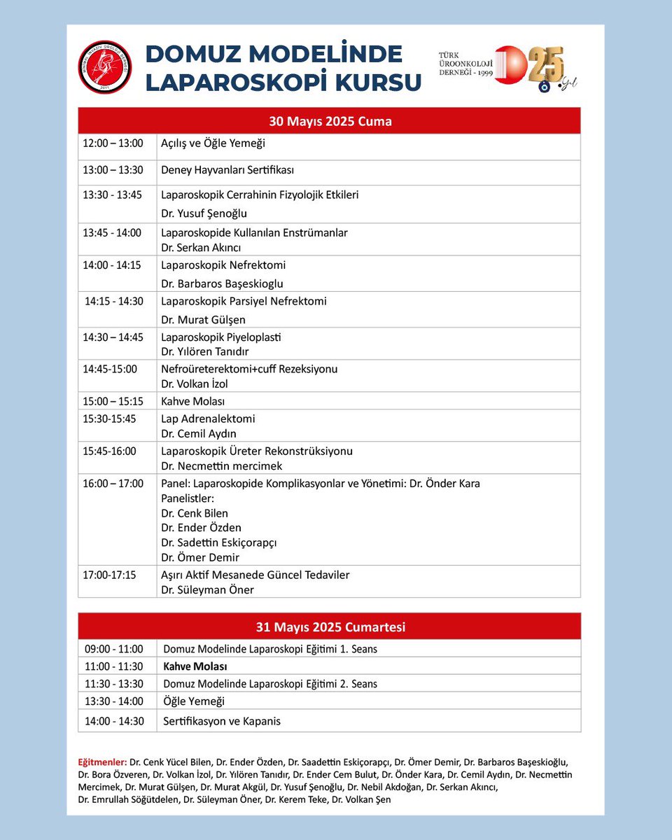 🔷 Domuz Modelinde Laparoskopi Kursu
📅 30–31 Mayıs 2025
📍 Medtronic İnovasyon Merkezi, İstanbul

Katılımcı kaydı tamamlanan bu özel kurs, gerçekçi simülasyon ortamında laparoskopik cerrahi becerilerini geliştirmek isteyen meslektaşlarımızla buluşuyor.

📢 İlgi ve yoğun katılım