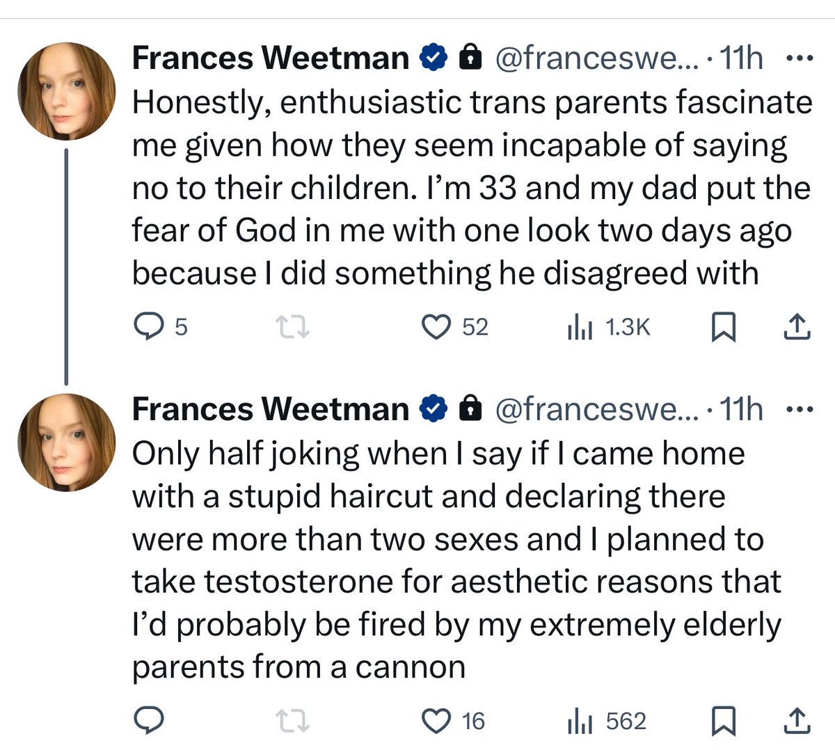 Loving, caring parents fascinate Frances