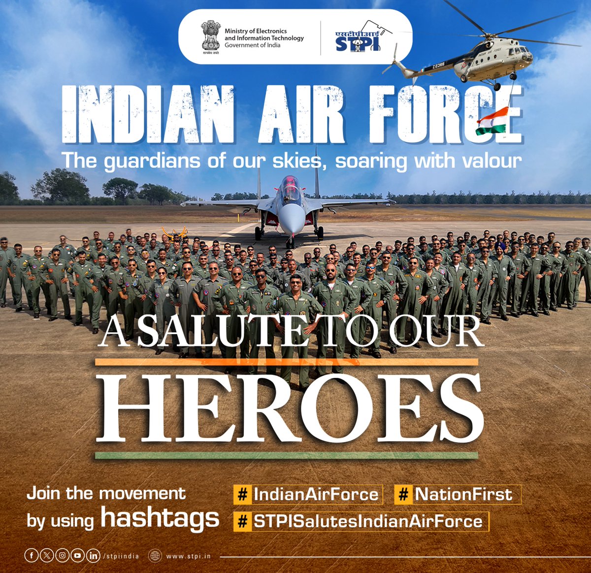 India’s skies are safe due to the valour of the Indian Air Force. STPI salutes the IAF for its strength, resilience, and commitment to the nation. #IndianAirForce #NationFirst #STPISalutesIndianAirForce
<a href="/stpiindia/">STPI</a> <a href="/arvindtw/">Arvind Kumar</a>