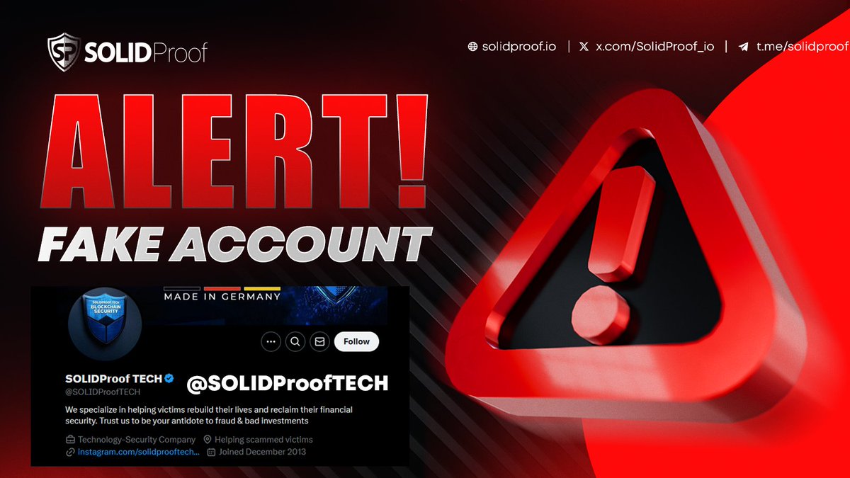 Fake Account Alert!

We’ve been made aware of an impersonator pretending to be SolidProof.
✅ Please report and block any suspicious profiles.
✅ Always verify via our official channels:
🔗 solidproof.io

Huge thanks to our amazing community for the heads-up and