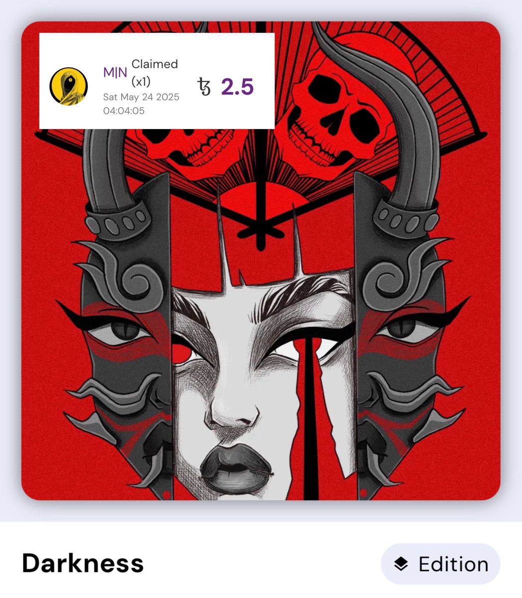 Sold edition on Skurpy 🔥

Thank you so much for your attention to my art. I am very pleased that you have chosen my art for your collection. 
Much love dear <a href="/mndigiart6/">M|N</a> ❤️🫂

𝐃𝐚𝐫𝐤𝐧𝐞𝐬𝐬 • 23 minted • 4 days left

skurpy.com/marketplace/co…