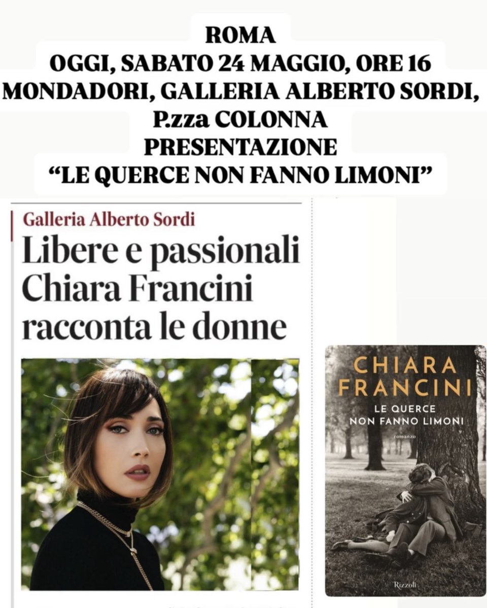 ROMA, OGGI, SABATO 24 MAGGIO
VI ASPETTO PER LA PRESENTAZIONE DE
🍋“LE QUERCE NON FANNO LIMONI”🍋
ore 16,  MONDADORI
GALLERIA ALBERTO SORDI – PIAZZA COLONNA
