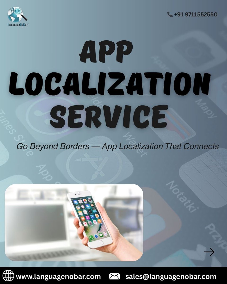 LanguageNoBar's tweet image. Expand your reach, one language at a time! ๐
72% of users prefer apps in their native language โ is your app ready?
Letโs make your app feel local everywhere. ๐
๐ฉ sales@languagenobar.com | ๐ languagenobar.com
#AppLocalizationServices #GoGlobal #MobileAppLocalization