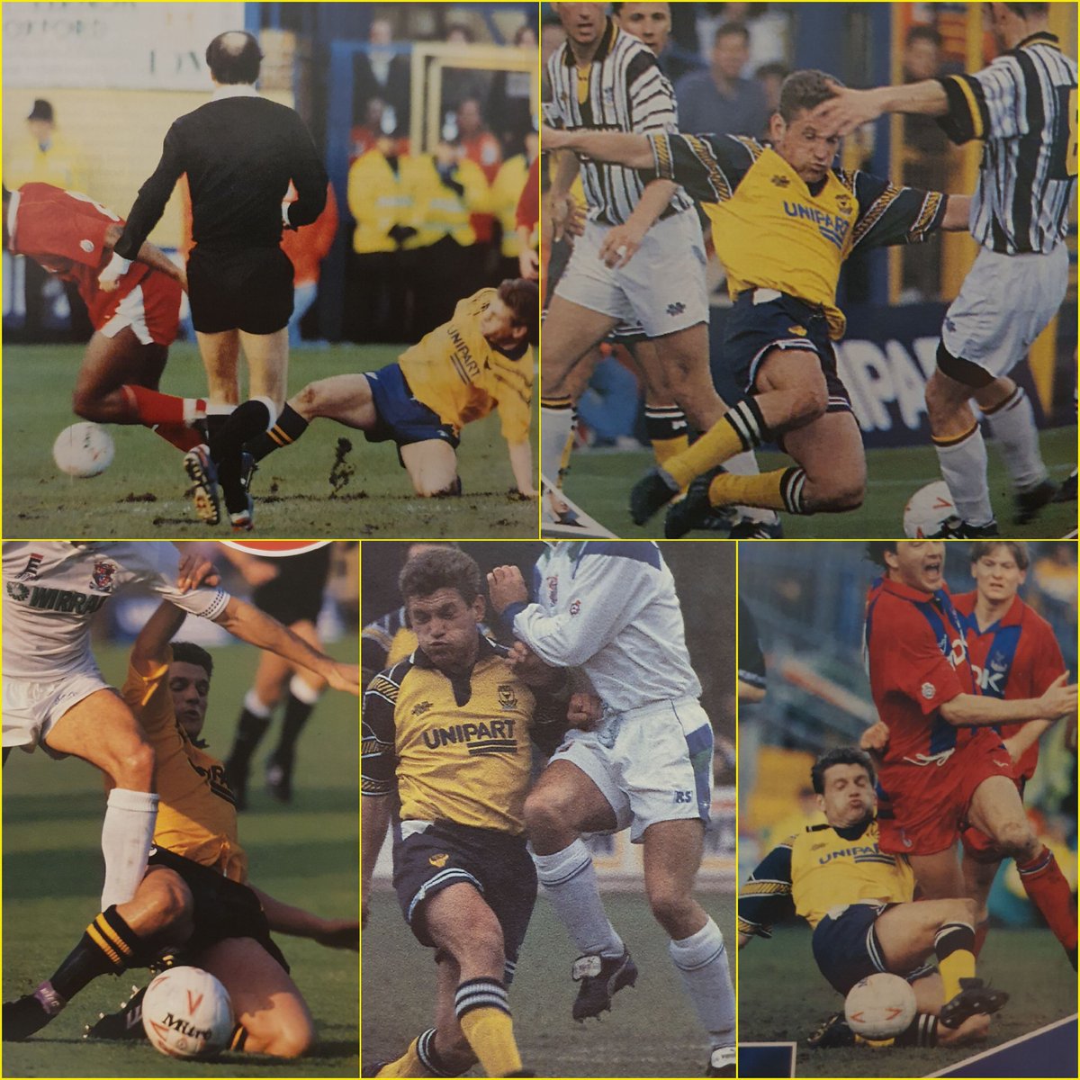 Action shots from the 90s- Number 6. A montage of Mickey Lewis crunching tackles.