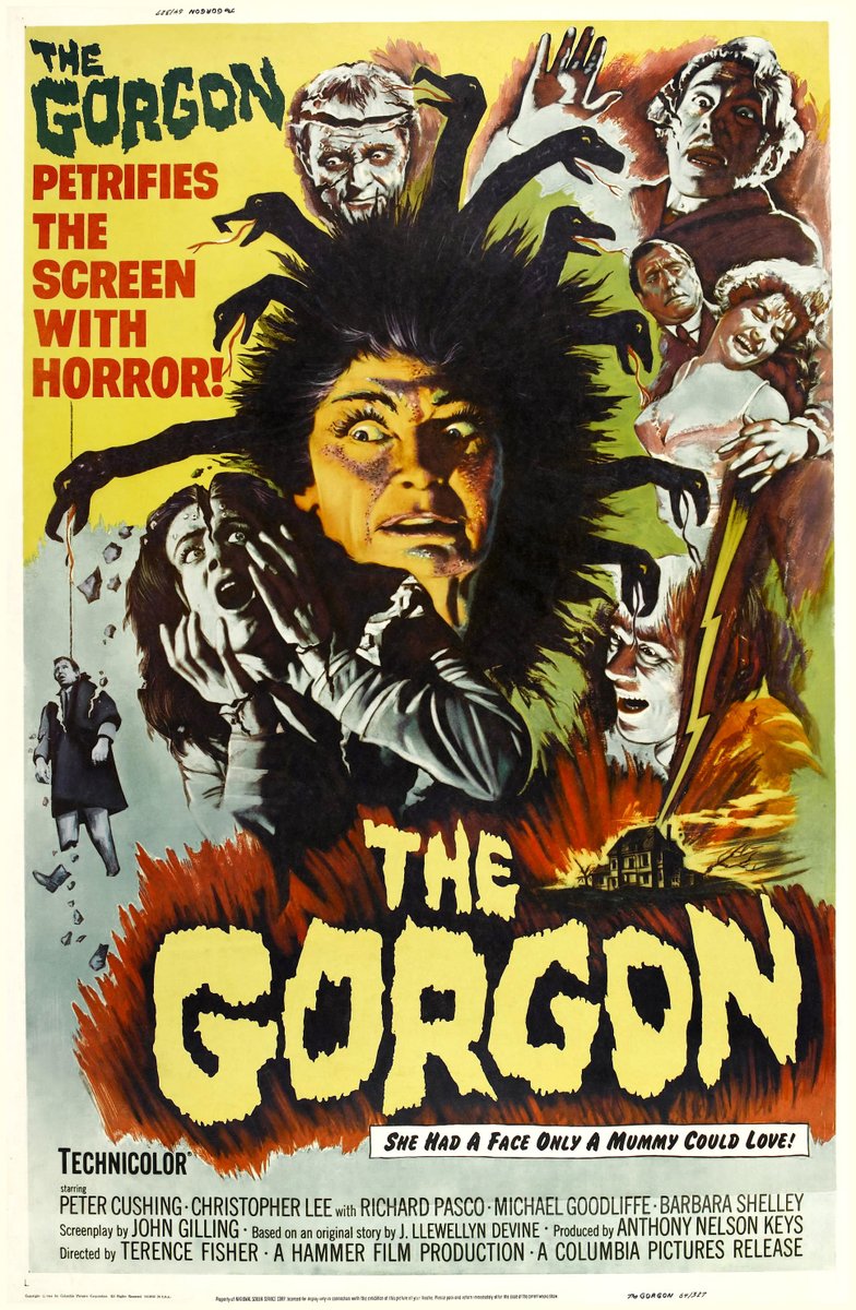 AngusKohm's tweet photo. #FridayNightAtTheHomeDriveIn
The Gorgon (1964) by #TerenceFisher
w/ #ChristopherLee #PeterCushing
"A Monster With the Power to Turn Living Screaming Flesh Into Stone!"
"Petrifies the screen with Horror!"
#HammerStudios #HammerHorror #HammerFilms #NotQuiteClassicCinema https://t.co/x4t8zrYVMI