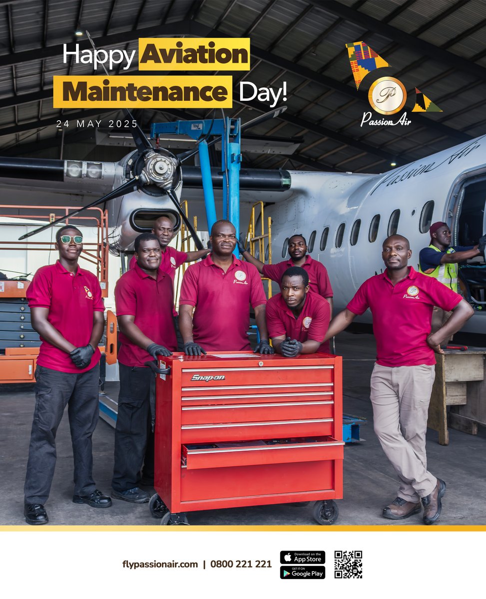 Today, we salute the Passion, Performance, and Precision of Aviation Maintenance Professionals.
Happy Aviation Maintenance Day!

#AviationMaintenanceDay #PassionAir #FlyPassionAir #ExperienceGhana #Accra  #Kumasi #Tamale #Takoradi #Wa #Sunyani