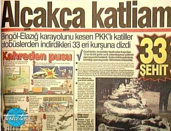 24 Mayıs 1993’te, terör örgütü PKK silahsız 33 askerimizi kurşuna dizerek şehit etti.

MÜZAKERE DEĞİL, İNTİKAM İSTİYORUZ!