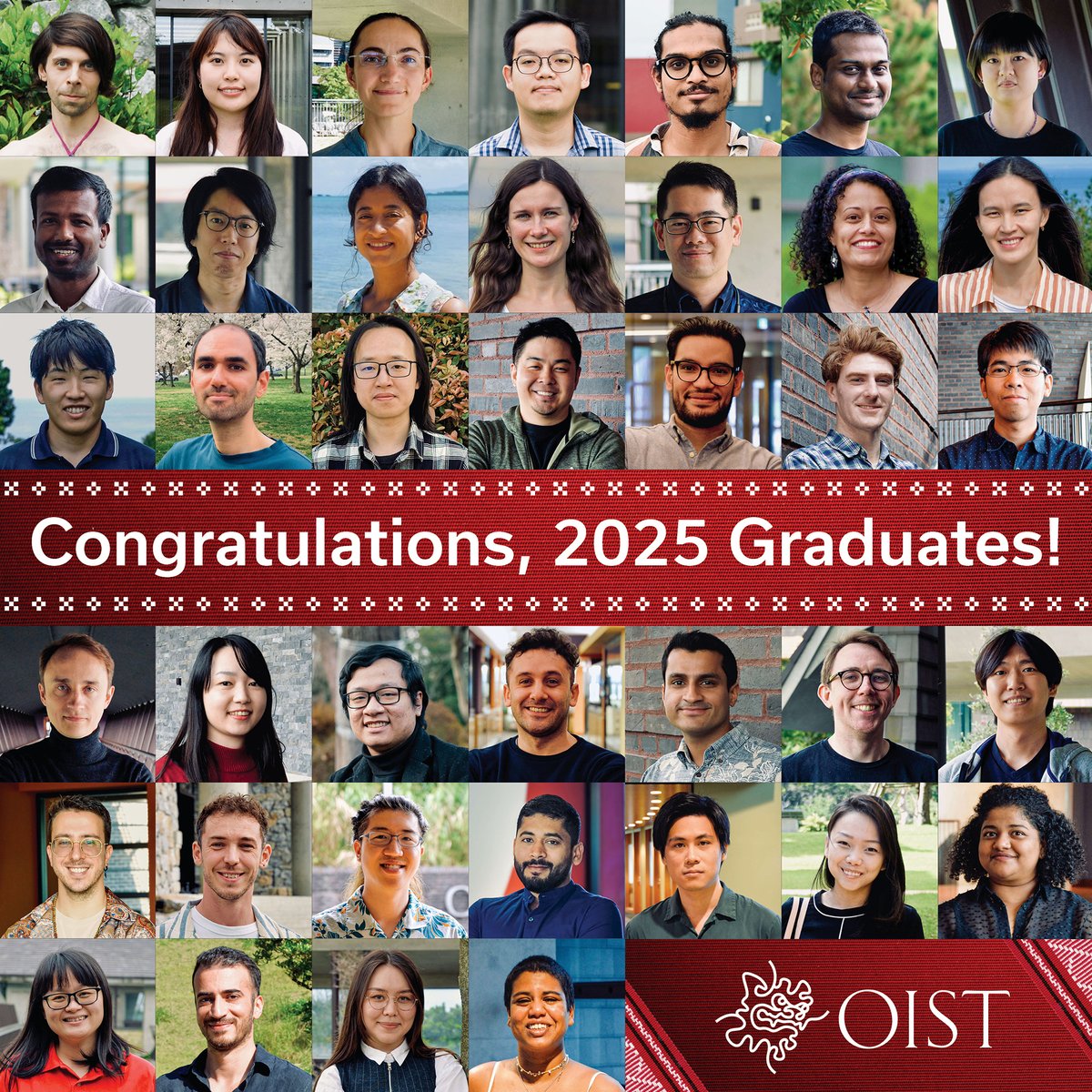 本日、OISTでは第7回学位記授与式を挙行。過去最多となる40名の博士課程修了生の門出をお祝いしました。 

2025年の修了生の皆さん、おめでとうございます！