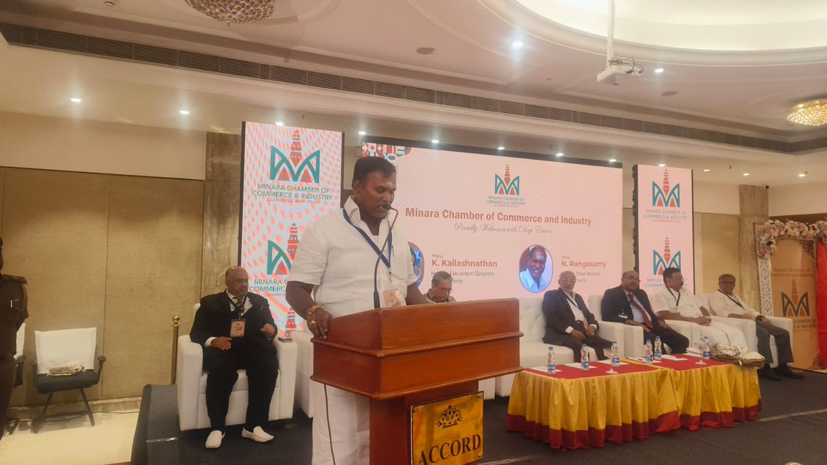 AKSaiJSaravanan's tweet photo. Participated as the Chief Guest at the inauguration ceremony of the Minara Chamber of Commerce and Industry held at Accord Hotel, alongside international delegates and ambassadors.@minarac @BJP4Puducherry @blsanthosh @BlrNirmal @mansukhmandviya https://t.co/kqVxxOvIX7