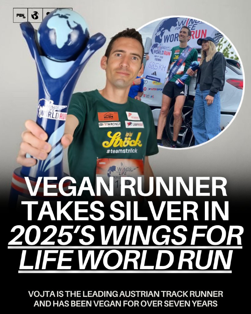 Vegan runner Andreas Vojta came second in 2025’s Wings For Life World Run earlier this month.

WFL World Run has a unique format without a predetermined distance or running time. Instead, participants of all abilities start at the same time and run until they are caught by the