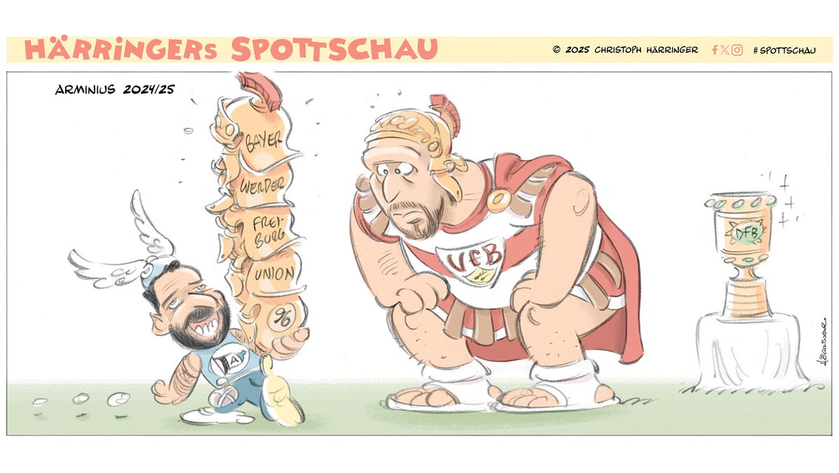 Nr. 1315  Arminius als Gladiator
#dfbpokal #pokalfinale #asterix #arminia #arminiaofficial #vfb #vfbstuttgart #kniat #hoeness #bayerleverkusen #werder #scfreiburg #unionberlin #hannover96

spottschau.com