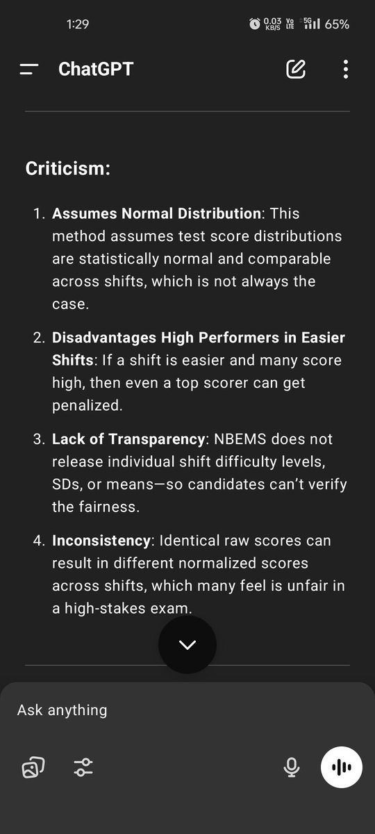 Main_Param_Hoon's tweet photo. Analysis of Normalisation formula used in NEET PG by chat gpt.
@JPNadda @NbeIndia @narendramodi @PMOIndia @DrAditya2935 @UDF_BHARAT @ANI @aajtak @ndtvindia #NEETPG2025 
If you can't prove it wrong then scrap this normalisation and conduct exam in a single shift. https://t.co/DgXAhvuaQQ
