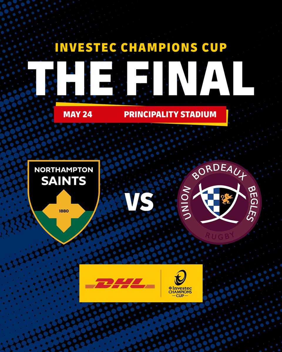 DHL Rugby (@dhlrugby) on Twitter photo The stage is set and the stakes couldn’t be higher. The <a href="/ChampionsCup/">Investec Champions Cup</a> final is here — and only one team can leave with the glory. <a href="/SaintsRugby/">Northampton Saints 😇</a> and <a href="/UBBrugby/">Union Bordeaux Bègles</a> - it’s time to lay it all on the line. Best of luck to both teams!
#RugbyDelivered #InvestecChampionsCup The stage is set and the stakes couldn’t be higher. The <a href="/ChampionsCup/">Investec Champions Cup</a> final is here — and only one team can leave with the glory. <a href="/SaintsRugby/">Northampton Saints 😇</a> and <a href="/UBBrugby/">Union Bordeaux Bègles</a> - it’s time to lay it all on the line. Best of luck to both teams!
#RugbyDelivered #InvestecChampionsCup