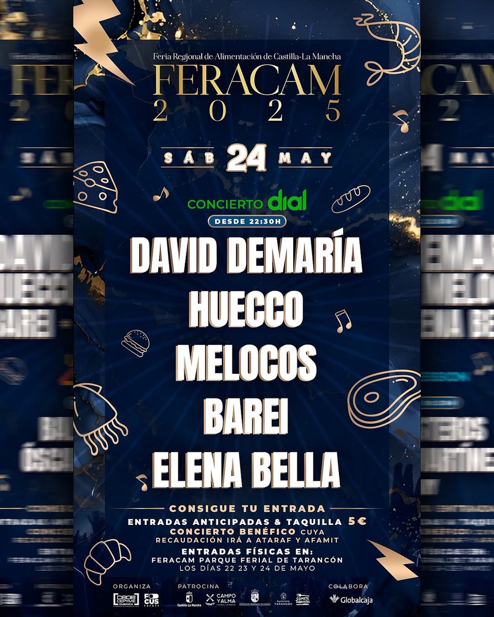 💚 HOY <a href="/Cadena_Dial/">Cadena Dial España</a> Tarancón y Feracam Fest presentamos #ConciertoCadenaDial dentro de los actos de la XXI edición de la Feria Regional de Alimentación de CLM

🎟️ Últimas entradas benéficas en Feracam y taquilla del recinto, por tan solo 5€