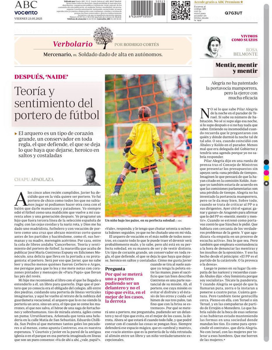 Ayer, en la última de ABC, <a href="/ChapuApaolaza/">Chapu Apaolaza</a> firmaba este artículo a propósito de "Cancerberos". La cabecera, la página, el autor, el texto... Tan bueno todo que cuesta creer que haya sucedido, y sin embargo, sucedió.