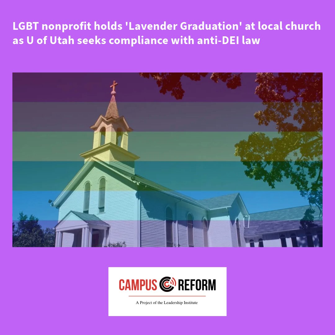 campusreform's tweet photo. LGBT nonprofit holds 'Lavender Graduation' at local church as U of Utah seeks compliance with anti-DEI law
Link in bio or read the story at https://t.co/6fuHfFE0S2
#lgbt #utah #gradution #campusreform https://t.co/UfgA24cvsF
