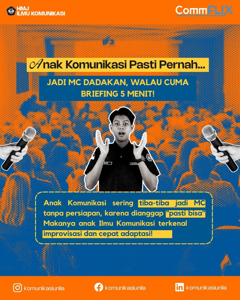komunikasiunila's tweet image. Hai Commers! 👋🏻
Siapa nih yang pernah mengalami hal-hal khas anak Ilmu Komunikasi?
Scroll slide-nya dan temukan momen-momen seru yang cuma kita doang bisa relate!

#CommX #CommFLIXsolution #Communila