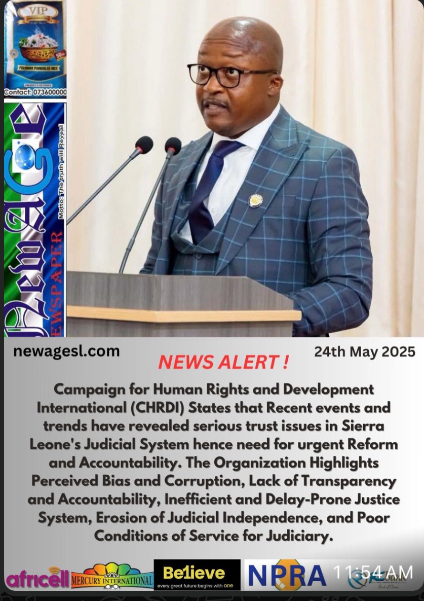 Sierra Leone Judiciary continues to face trust hemorrhage as local civil society organization <a href="/chrdiorg/">CHRDI</a> highlights perceived bias and corruption, lack of transparency and accountability, inefficient and delay-prone justice system among others 

<a href="/JudiciaryofSL/">Judiciary of Sierra Leone</a> <a href="/USEmbFreetown/">USEmbassyFreetown</a>