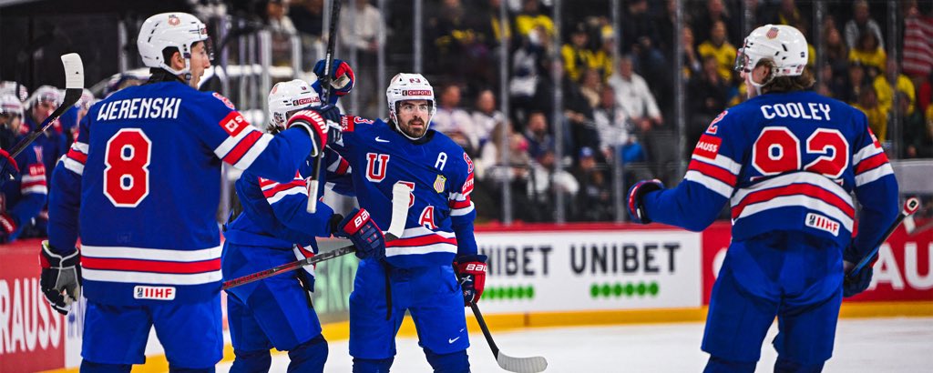 Watching USA v Sweden WC Semi-Finals.  Can we please just wear these USA uniforms for all international hockey tournaments?  Both the home and away kits are the best versions imo.  Scrap those 4 Nations uniforms.
#usahockey
#worldchampionships