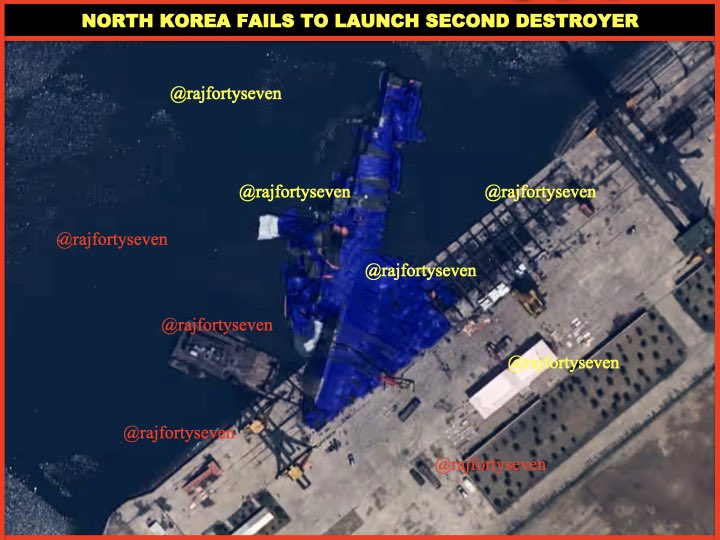 rajfortyseven's tweet image. #DPRK #NorthKorea fails to launch its second destroyer yet #TBN at newly built facility of #Chongjin shipyard.
Possibly it was human error &amp;amp; premature slide of stern of 5000T ship.
Satellite images indicate launch mechanism worked perfectly.