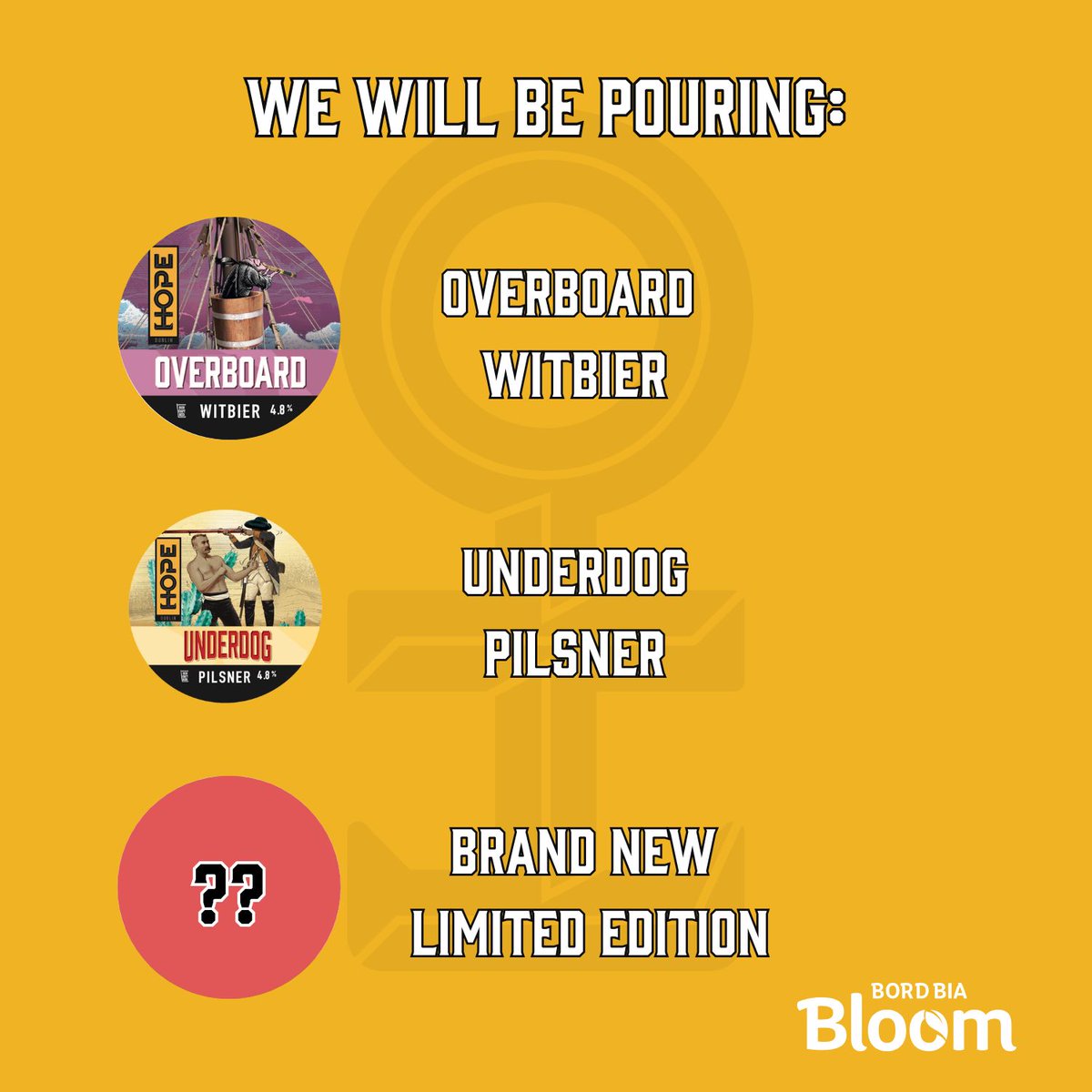 Hope Beer | Dublin Craft Brewery (@hopebeerdublin) on Twitter photo 🌼 Heading to Bloom Festival this weekend? Come say hi and try a Hope Beer! 🍻
We’re bringing not one, but TWO bars to Bloom this year!
Here is what we are serving at this year's Bloom 🌼 Heading to Bloom Festival this weekend? Come say hi and try a Hope Beer! 🍻
We’re bringing not one, but TWO bars to Bloom this year!
Here is what we are serving at this year's Bloom