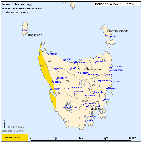 TasALERT (@tasalert) on Twitter photo .
<a href="/BOM_Tas/">Bureau of Meteorology, Tasmania</a>
has issued a Severe Thunderstorm Warning - Damaging Winds for people in the Western and North West Coast Forecast Districts. For more information, go to: bit.ly/3jkgQvT .
<a href="/BOM_Tas/">Bureau of Meteorology, Tasmania</a>
has issued a Severe Thunderstorm Warning - Damaging Winds for people in the Western and North West Coast Forecast Districts. For more information, go to: bit.ly/3jkgQvT