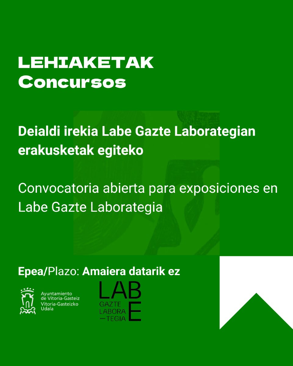Lehiaketa berriak argitaratu ditugu webgunean!
Anunciamos nuevos concursos, y ¡en la web, más!😉

🔗 Informazioa: v-g.eus/lehiaketak
🔗 Información de estos y muchos más: v-g.eus/concursos

#gasteizgaztea #vitoriajoven #lehiaketak #concursos