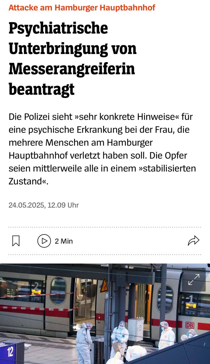 🇩🇪 Sicherheit und Ausländer / Migration. 

Faktencheck - und ein Beispiel.
Ein 🧵

Beginnen wir in Hamburg. Diese Woche: Wahllose Angriffe mit einem Messer auf Passanten am Bahnhof.

Ein Verbrechen, das Angst macht. 

Mit Migration hatte es nichts zu tun. Es war eine deutsche