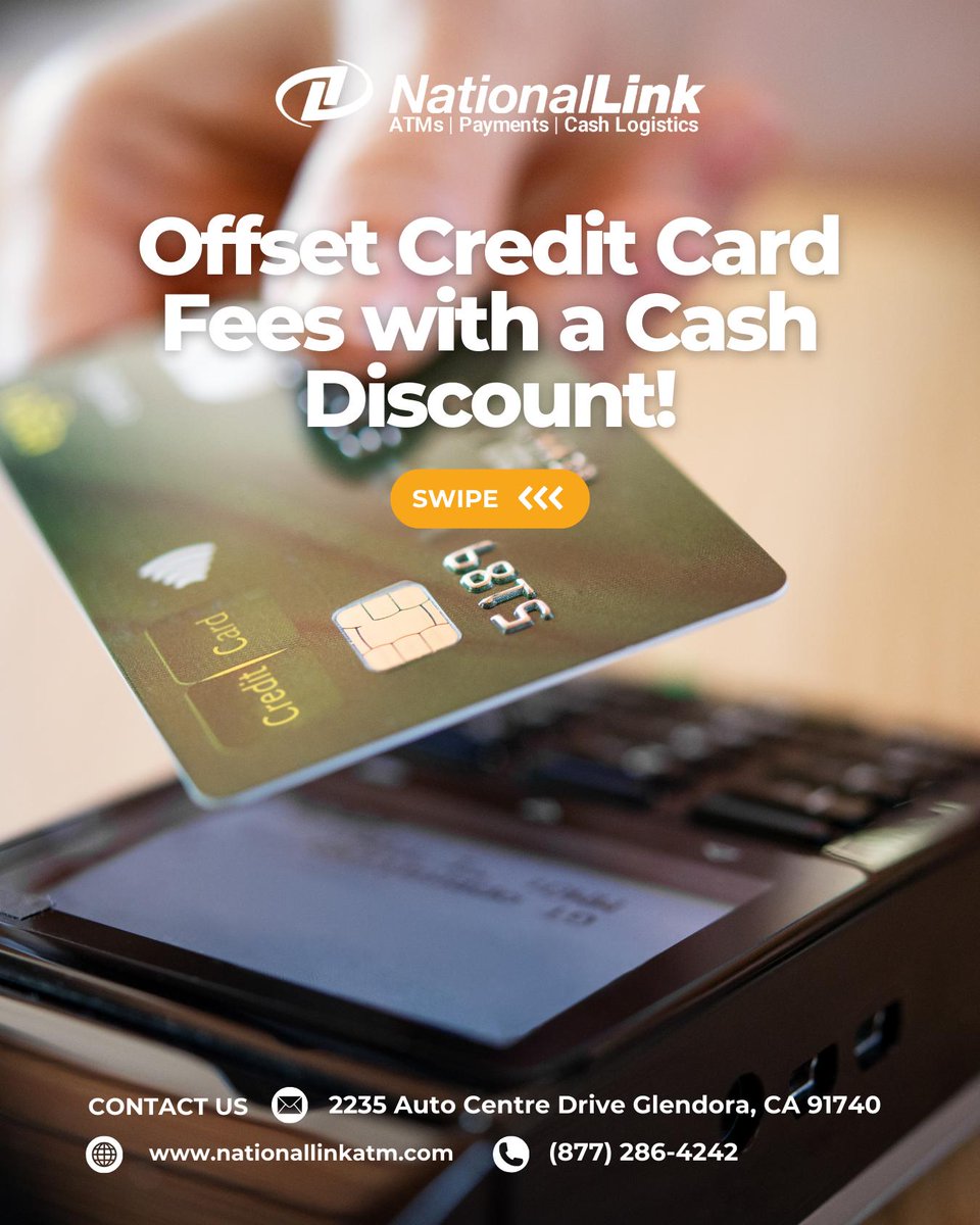 nationallink_X's tweet image. Tired of credit card fees eating into your profits?
Switch to a Cash Discount Program and keep more of what you earn 💵
No hidden fees. Just smart business.
➡️ nationallinkatm.com/cash-discount-…
#CashDiscount #SmallBusinessTips #CreditCardProcessing #NationalLink