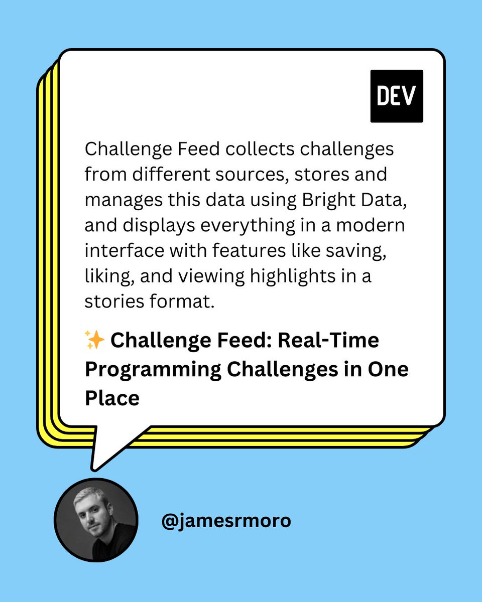 DEV Community (@thepracticaldev) on Twitter photo The Bright Data Real-Time AI Agents Challenge wraps up tomorrow. In search of more challenges? This submission by <a href="/jamesrmoro/">James Moro</a> just might be able to do the work for you!
#AI #BrightDataChallenge #Webdevelopers
Full post: dev.to/jamesrmoro/cha⦠The Bright Data Real-Time AI Agents Challenge wraps up tomorrow. In search of more challenges? This submission by <a href="/jamesrmoro/">James Moro</a> just might be able to do the work for you!
#AI #BrightDataChallenge #Webdevelopers
Full post: dev.to/jamesrmoro/chaā¦