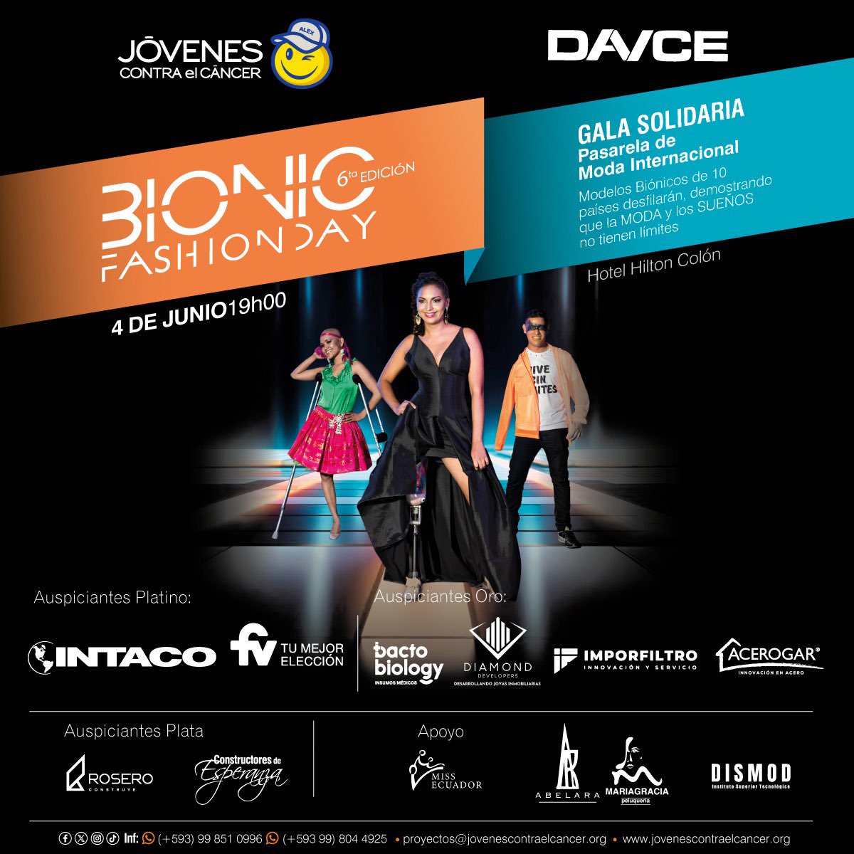 Gracias  “Marcas con Proposito” se unen en la lucha contra el cáncer y auspician el #BionicFashionDay con Cena de Gala, Pasarela Internacional y Show artístico 
Evento a beneficio de Fundacion Jovenes Contra el Cancer.  Auspicios y entradas 0998510996